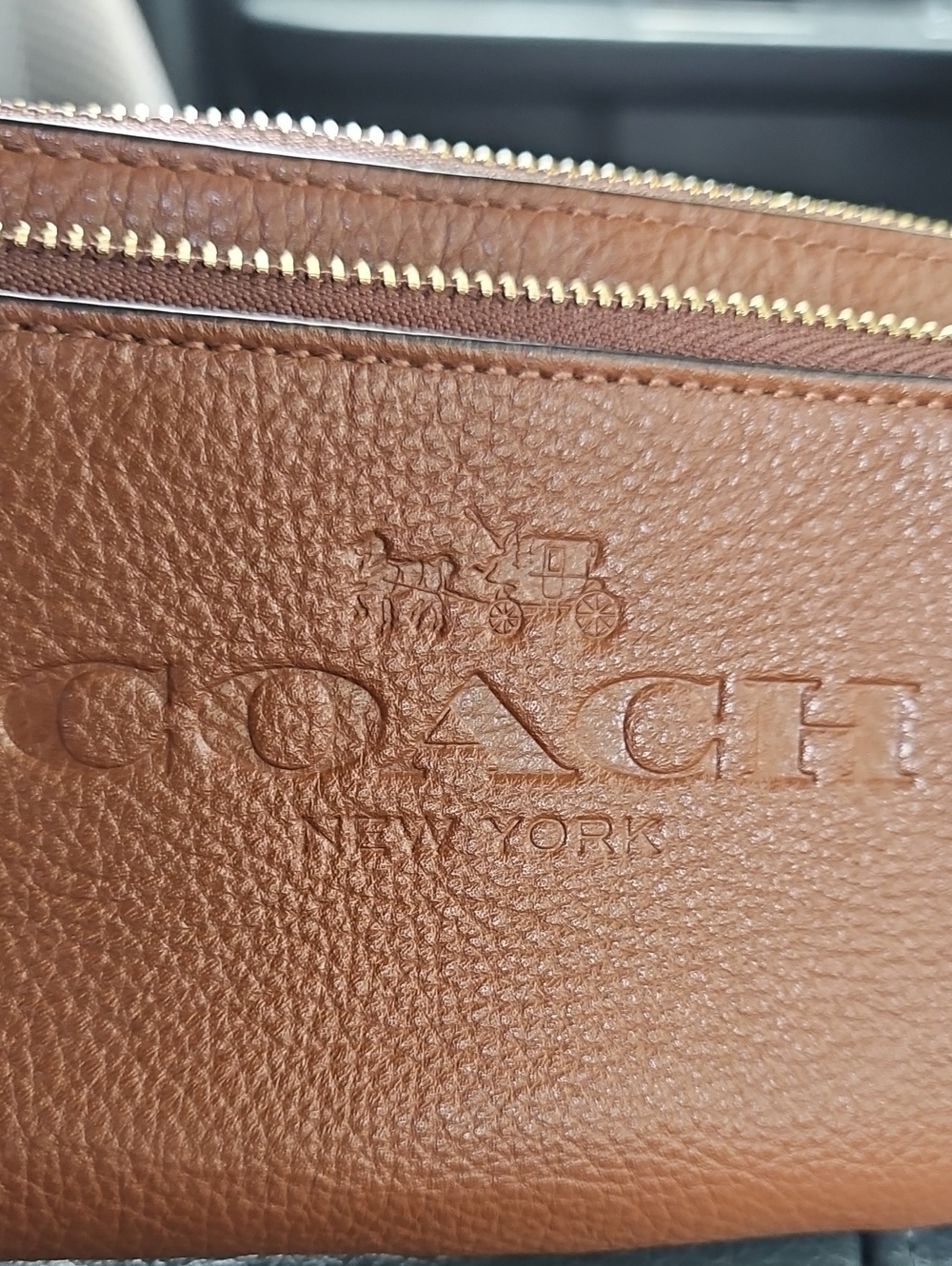 Coach Tan Pebbled Leather Double-Zip Wristlet with Gold Trim - Picture 5 of 12
